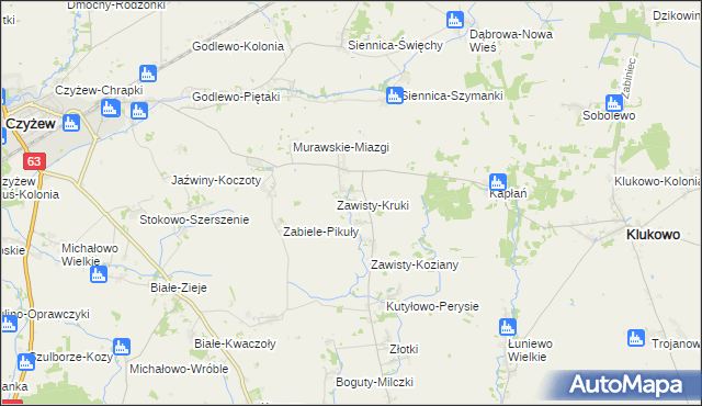 mapa Zawisty, Zawisty na mapie Targeo