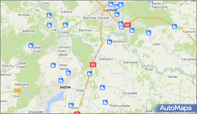 mapa Zawiszyn gmina Jadów, Zawiszyn gmina Jadów na mapie Targeo