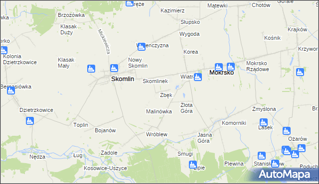 mapa Zbęk gmina Skomlin, Zbęk gmina Skomlin na mapie Targeo
