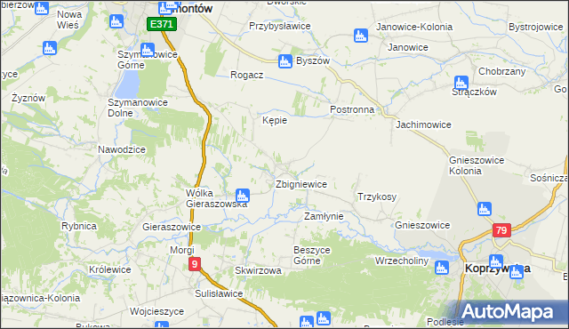 mapa Zbigniewice-Kolonia, Zbigniewice-Kolonia na mapie Targeo