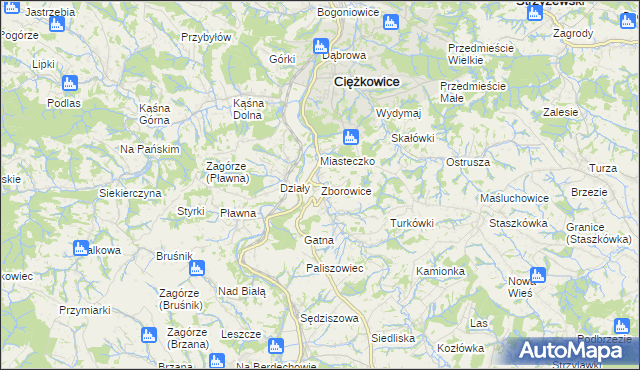 mapa Zborowice gmina Ciężkowice, Zborowice gmina Ciężkowice na mapie Targeo