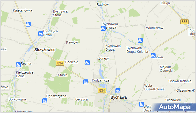 mapa Zdrapy gmina Bychawa, Zdrapy gmina Bychawa na mapie Targeo