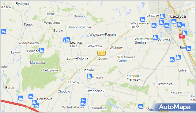 mapa Zduny gmina Łęczyca, Zduny gmina Łęczyca na mapie Targeo