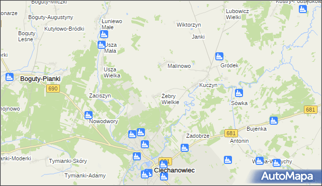 mapa Żebry Wielkie, Żebry Wielkie na mapie Targeo