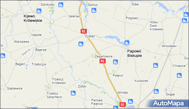mapa Zegartowice gmina Papowo Biskupie, Zegartowice gmina Papowo Biskupie na mapie Targeo