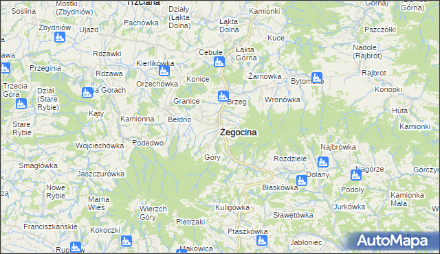 mapa Żegocina, Żegocina na mapie Targeo