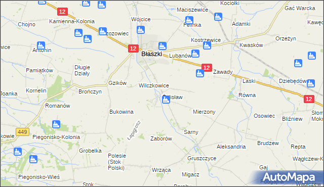 mapa Żelisław gmina Błaszki, Żelisław gmina Błaszki na mapie Targeo