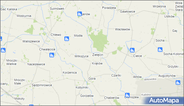 mapa Zielęcin gmina Warta, Zielęcin gmina Warta na mapie Targeo