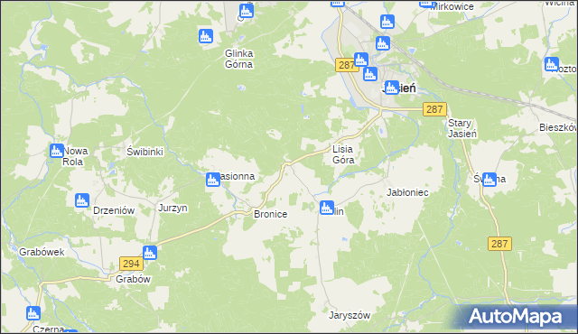 mapa Zieleniec gmina Jasień, Zieleniec gmina Jasień na mapie Targeo