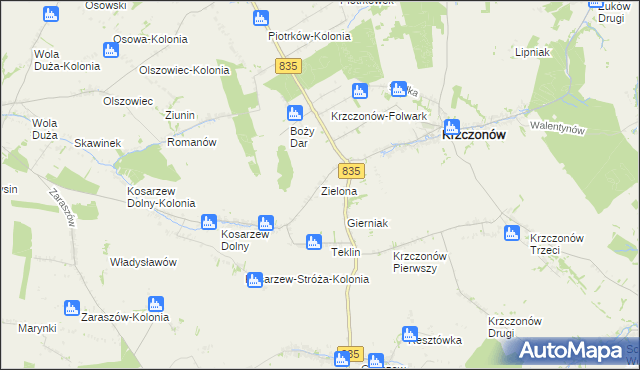 mapa Zielona gmina Krzczonów, Zielona gmina Krzczonów na mapie Targeo