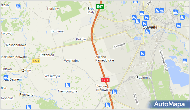 mapa Zielone Kamedulskie, Zielone Kamedulskie na mapie Targeo