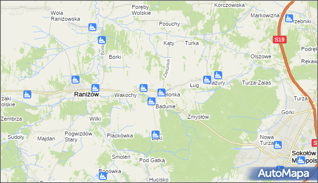 mapa Zielonka gmina Raniżów, Zielonka gmina Raniżów na mapie Targeo