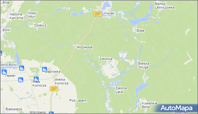 mapa Zielonka gmina Tuchola, Zielonka gmina Tuchola na mapie Targeo