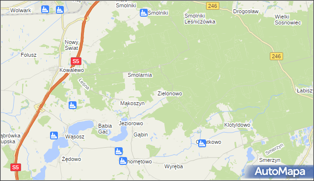 mapa Zielonowo gmina Szubin, Zielonowo gmina Szubin na mapie Targeo