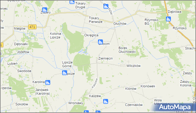 mapa Ziemięcin gmina Goszczanów, Ziemięcin gmina Goszczanów na mapie Targeo