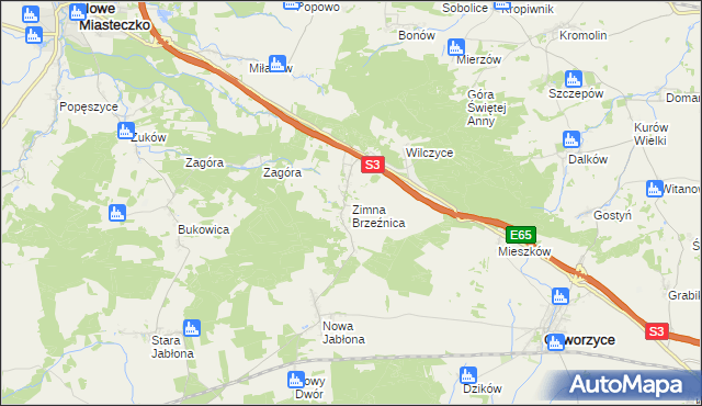 mapa Zimna Brzeźnica, Zimna Brzeźnica na mapie Targeo
