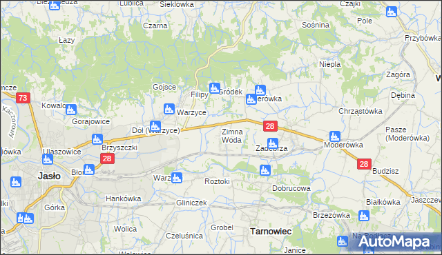 mapa Zimna Woda gmina Jasło, Zimna Woda gmina Jasło na mapie Targeo