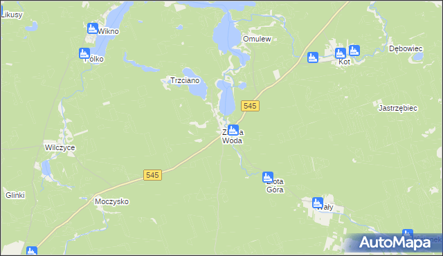 mapa Zimna Woda gmina Nidzica, Zimna Woda gmina Nidzica na mapie Targeo