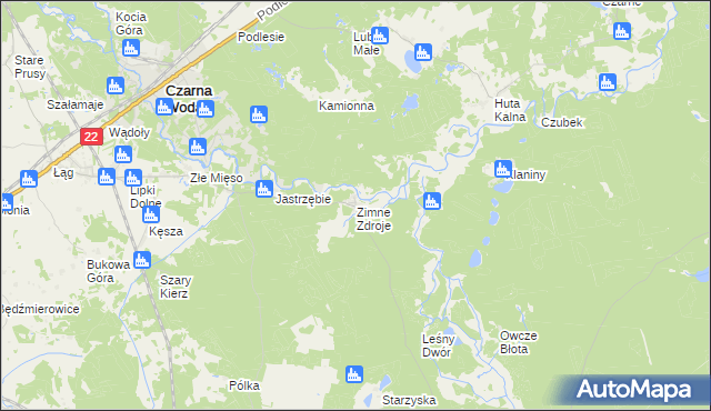 mapa Zimne Zdroje gmina Osieczna, Zimne Zdroje gmina Osieczna na mapie Targeo