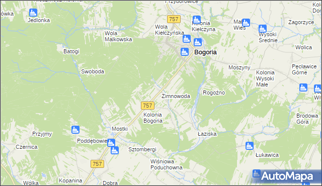 mapa Zimnowoda gmina Bogoria, Zimnowoda gmina Bogoria na mapie Targeo