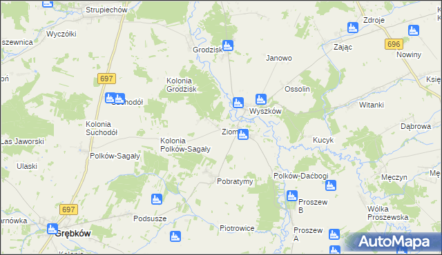 mapa Ziomaki gmina Grębków, Ziomaki gmina Grębków na mapie Targeo