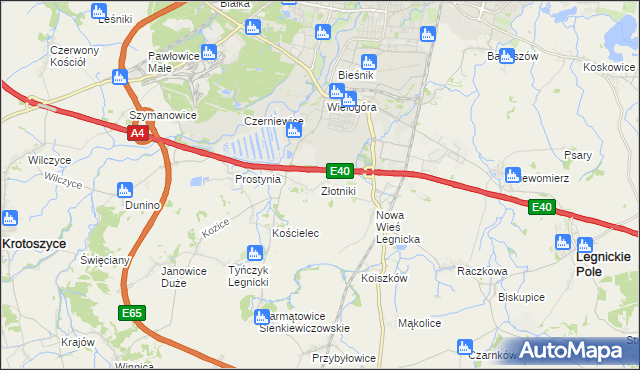 mapa Złotniki gmina Krotoszyce, Złotniki gmina Krotoszyce na mapie Targeo