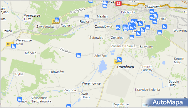 mapa Żółtańce, Żółtańce na mapie Targeo