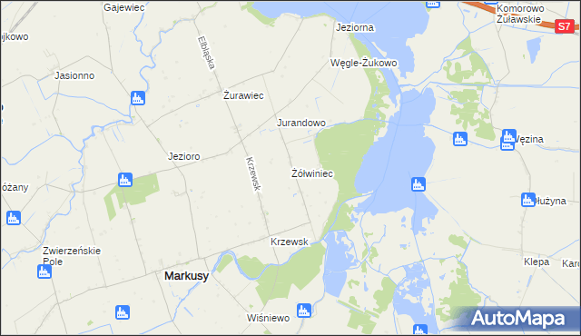 mapa Żółwiniec gmina Markusy, Żółwiniec gmina Markusy na mapie Targeo