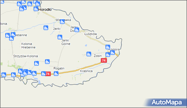 mapa Zosin gmina Horodło, Zosin gmina Horodło na mapie Targeo