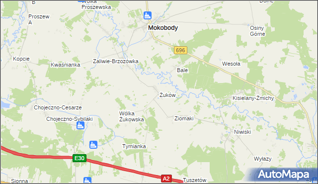mapa Żuków gmina Mokobody, Żuków gmina Mokobody na mapie Targeo