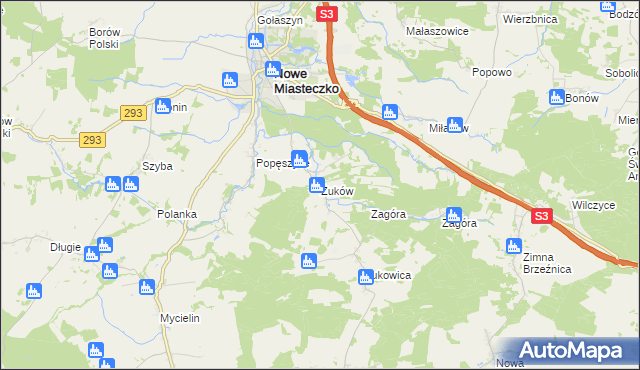 mapa Żuków gmina Nowe Miasteczko, Żuków gmina Nowe Miasteczko na mapie Targeo