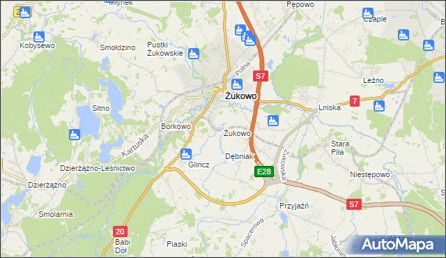 mapa Żukowo powiat kartuski, Żukowo powiat kartuski na mapie Targeo