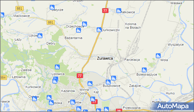 mapa Żurawica powiat przemyski, Żurawica powiat przemyski na mapie Targeo