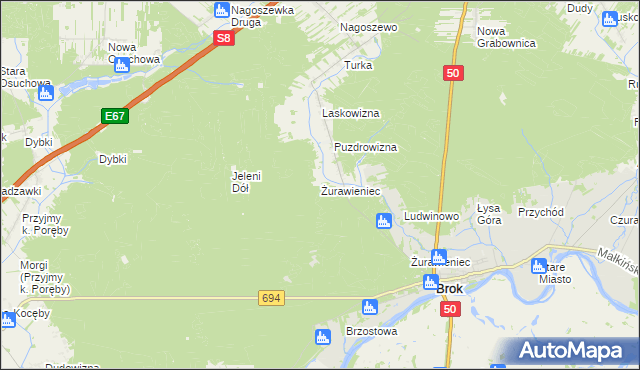 mapa Żurawieniec gmina Brok, Żurawieniec gmina Brok na mapie Targeo