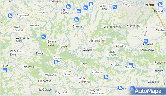 mapa Zwiernik gmina Pilzno, Zwiernik gmina Pilzno na mapie Targeo