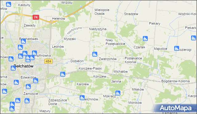 mapa Zwierzchów, Zwierzchów na mapie Targeo