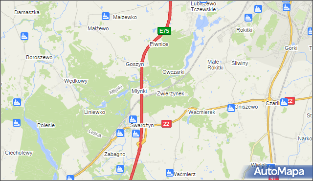 mapa Zwierzynek gmina Tczew, Zwierzynek gmina Tczew na mapie Targeo