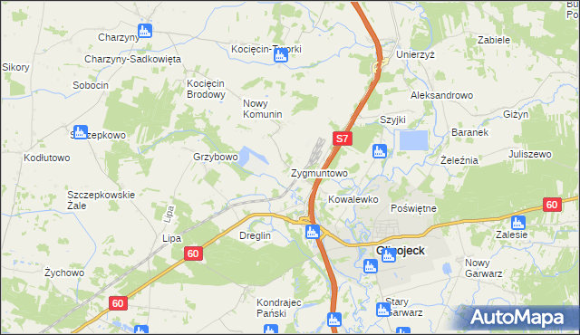 mapa Zygmuntowo gmina Glinojeck, Zygmuntowo gmina Glinojeck na mapie Targeo