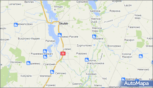 mapa Zygmuntowo gmina Skulsk, Zygmuntowo gmina Skulsk na mapie Targeo