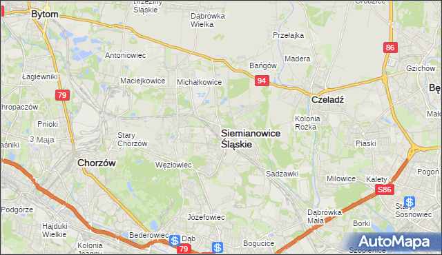 mapa Siemianowice Śląskie, Siemianowice Śląskie na mapie Targeo