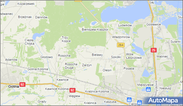 mapa Bielawy gmina Kazimierz Biskupi, Bielawy gmina Kazimierz Biskupi na mapie Targeo
