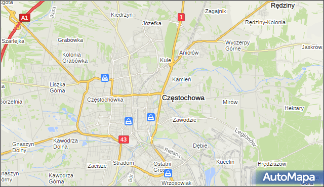mapa Częstochowy, Częstochowa na mapie Targeo