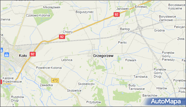 mapa Grzegorzew, Grzegorzew na mapie Targeo