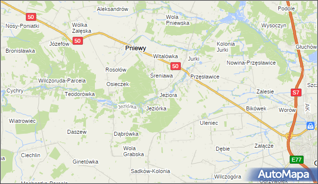 mapa Jeziora gmina Pniewy, Jeziora gmina Pniewy na mapie Targeo