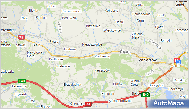 mapa Kochanów gmina Zabierzów, Kochanów gmina Zabierzów na mapie Targeo