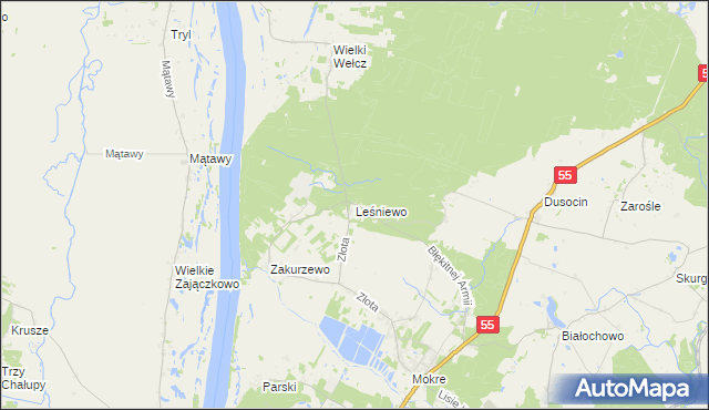 mapa Leśniewo gmina Grudziądz, Leśniewo gmina Grudziądz na mapie Targeo