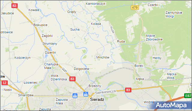 mapa Mnichów gmina Sieradz, Mnichów gmina Sieradz na mapie Targeo