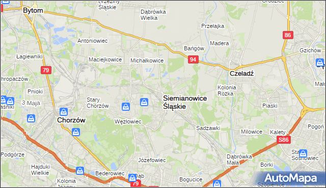 mapa Siemianowice Śląskie, Siemianowice Śląskie na mapie Targeo