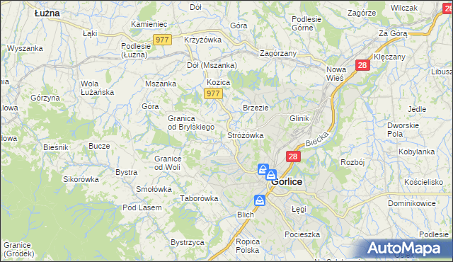 mapa Stróżówka, Stróżówka na mapie Targeo