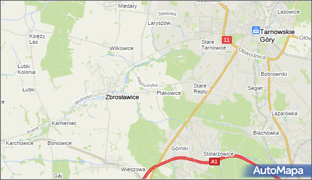 mapa Ptakowice gmina Zbrosławice, Ptakowice gmina Zbrosławice na mapie Targeo
